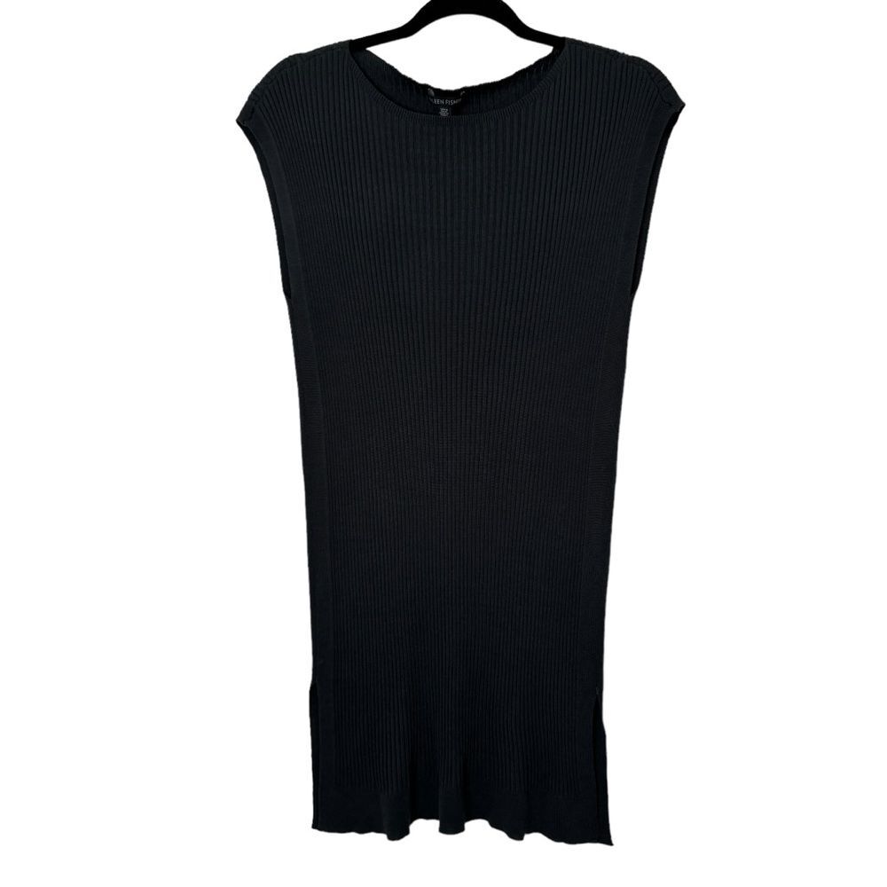 EILEEN FISHER Charcoal Gray Ribbed Lightweight Sleeveless Sweater Mini dress S